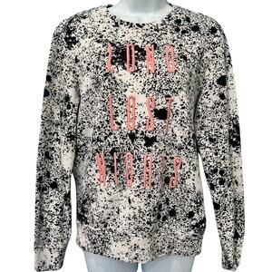 Guess Long Lost Nights Paint Splatter Black White Pink Crew Neck Sweatshirt XS